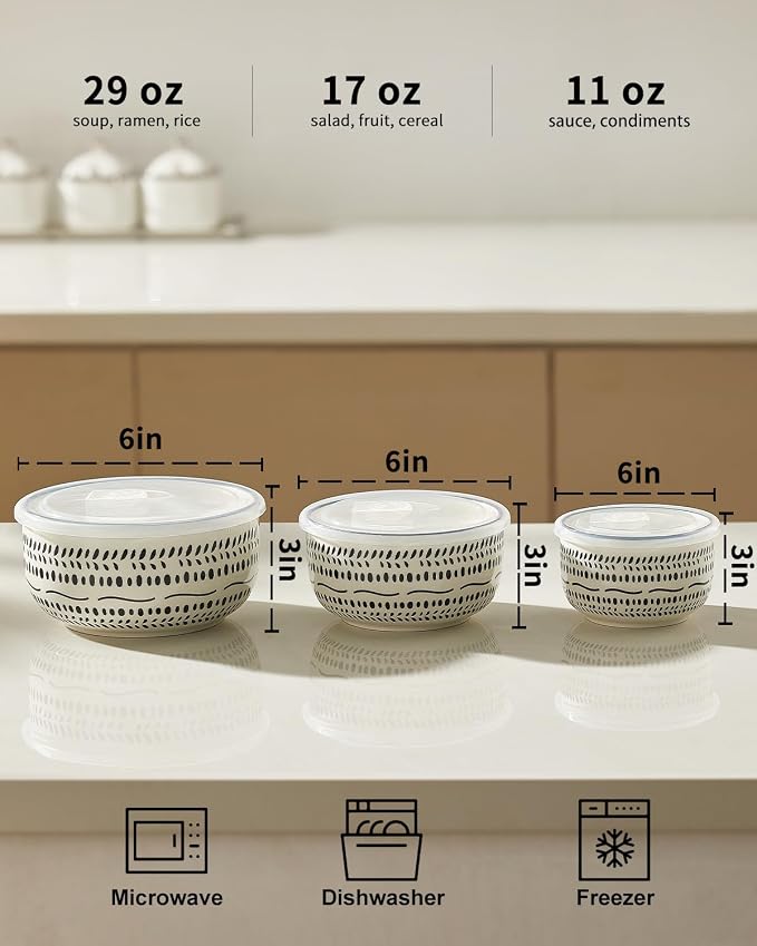 Metahom Ceramic Bowls with Lids Set of 3, Nesting Bowls - Image 2