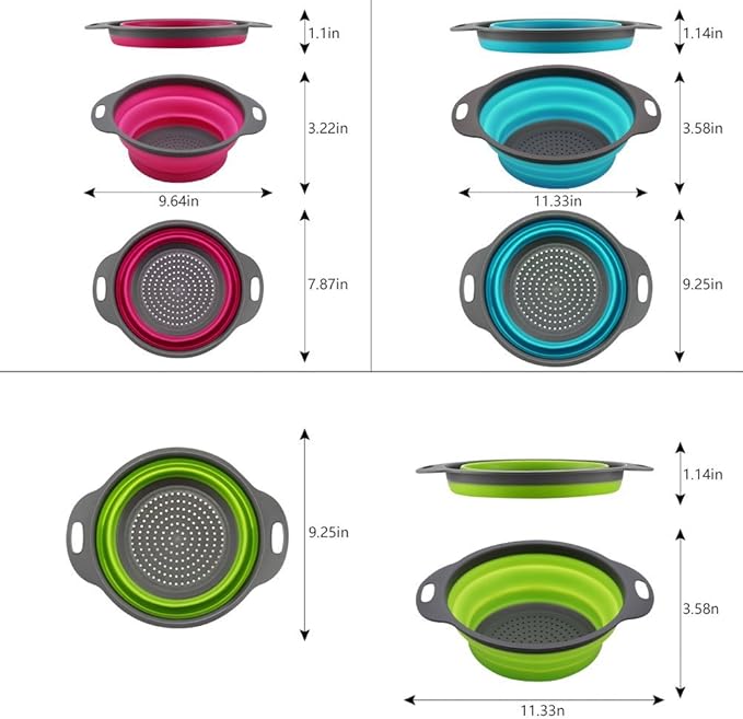 Qimh Collapsible Colander Set of 3 Round Silicone Kitchen Strainer Set - Image 2