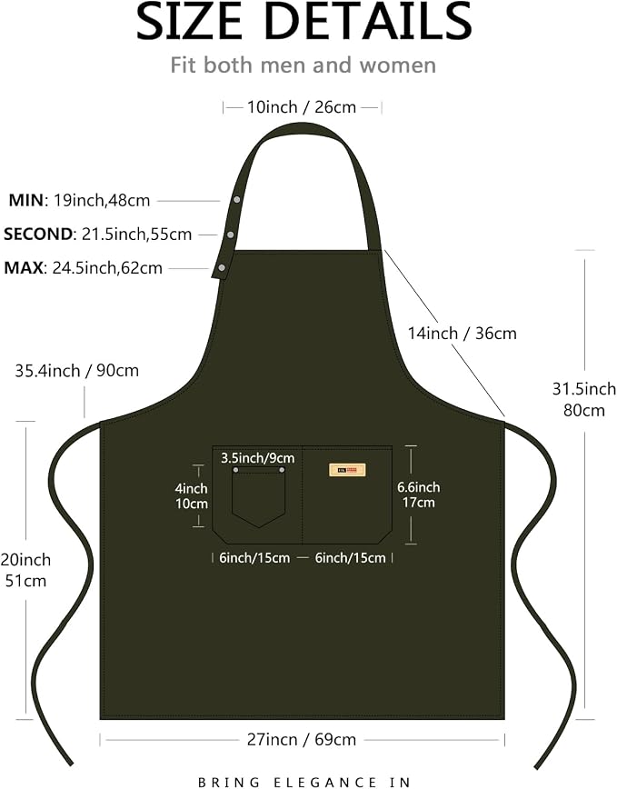 Yuubin Extra Large Aprons for Men Adjustable Button Apron - Image 6