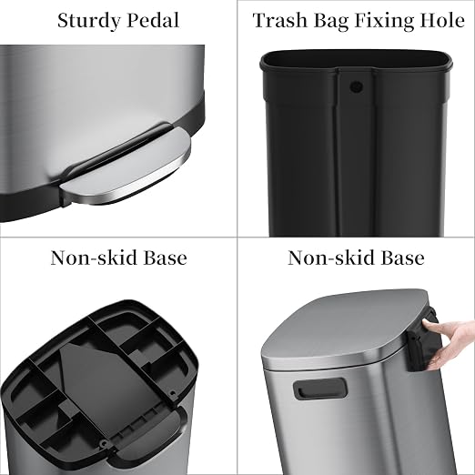 KdbK 13 Gallon Trash Can with Lid, 50L Fingerprint Proof Stainless Steel - Image 5