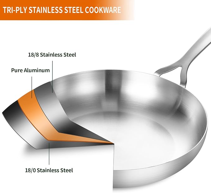 DELARLO Whole Body Tri-Ply Stainless Steel 12 Inch Frying Pan - Image 2