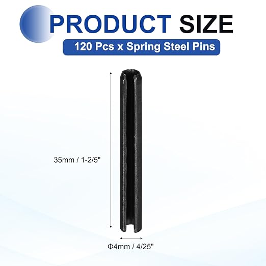 MECCANIXITY 120Pcs Slotted Split Roll Pins 4/25 Inch Dia. 1-2/5 Inch Length - Image 2