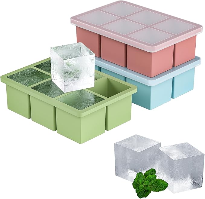 Large Ice Cube Tray for Whiskey 3 Pack, HANCELANT Big Silicone Square Ice Cube by HANCELANT