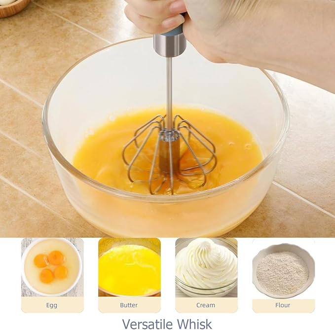 2 Pack Semi Automatic Whisk, Stainless Steel Mini Hand Push Whisks - Image 4