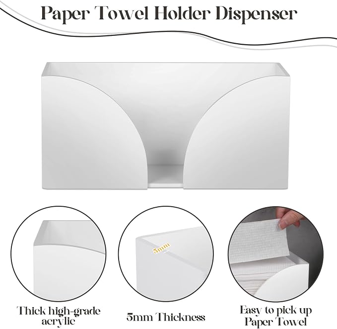 2PCS White Paper Towel Dispenser Countertop, AcrylicPaper Towel Holder - Image 4