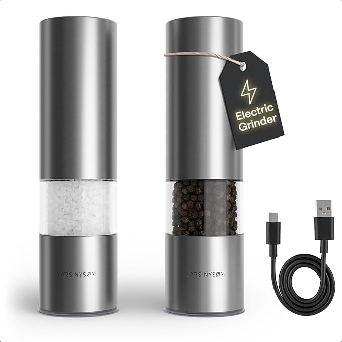 LARS NYSØM Electric Salt and Pepper Grinder Set I Automatic Salt and Pepper by LN