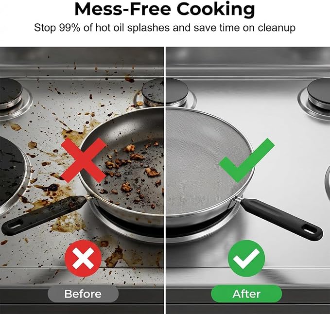 Splatter Screen for Frying Pan, Stainless Steel Grease Splatter Guard Splatter - Image 5