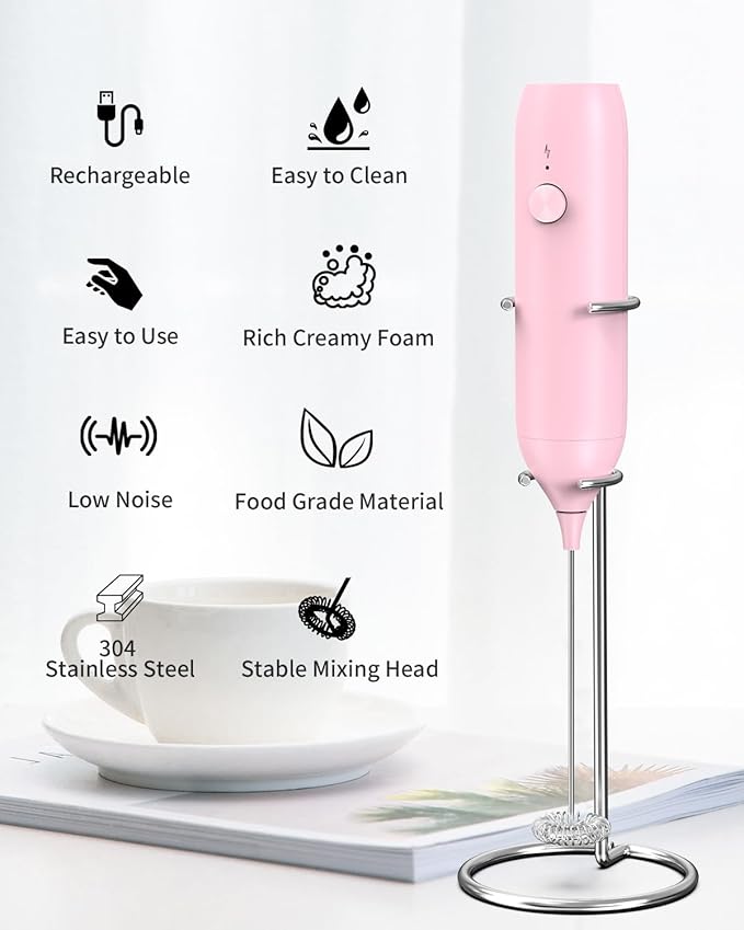 CIRCLE JOY Milk Frother Handheld Rechargeable Milk Foamer Electric Mini Drink - Image 2