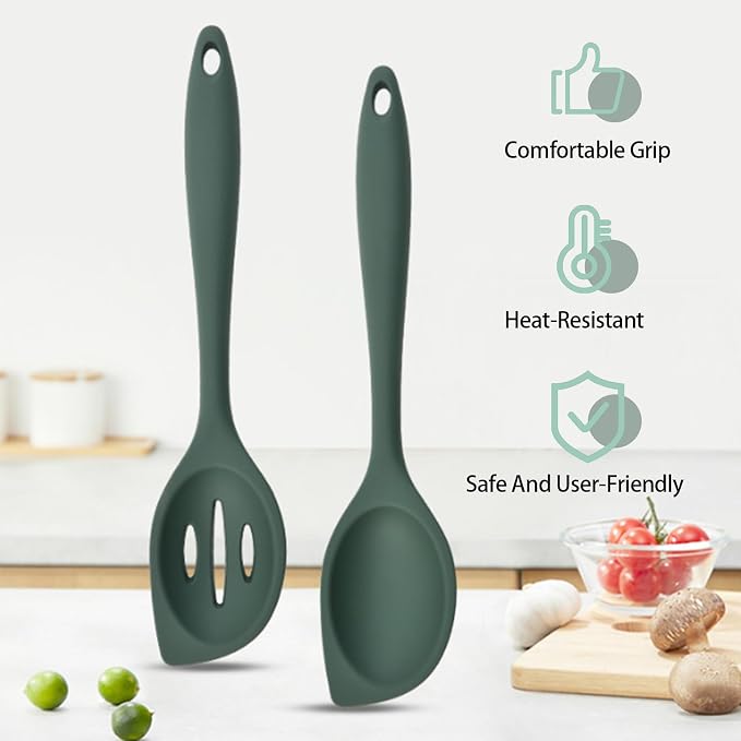 2-Pieces Silicone Cooking Spoon Spatula, Large Serving Spoons - Image 2