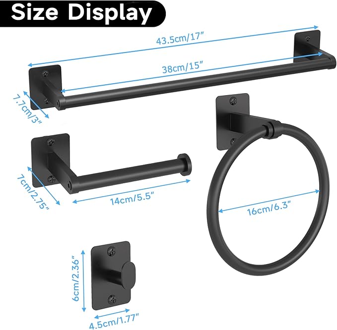 KLJKPA Matte Black Bathroom Accessories Set, 4 Pieces Bathroom Hardware Set - Image 6