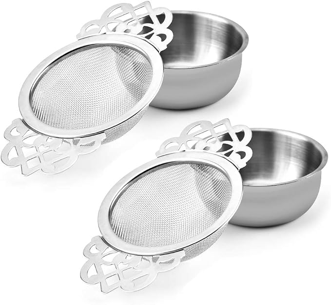 Picowe 2 Pack Tea Strainer Bowl, Stainless Steel Sliver Tea Strainers by Picowe