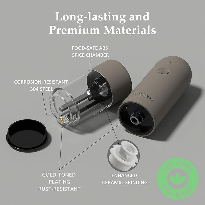 Electric Salt and Pepper Grinder Set, USB Rechargeable, Automatic Salt and - Image 3
