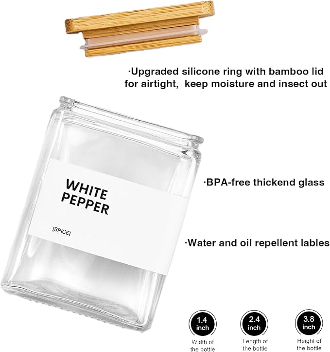 Glass Spice Jars with Bamboo Lid, 4oz Square Spice Containers - Image 4