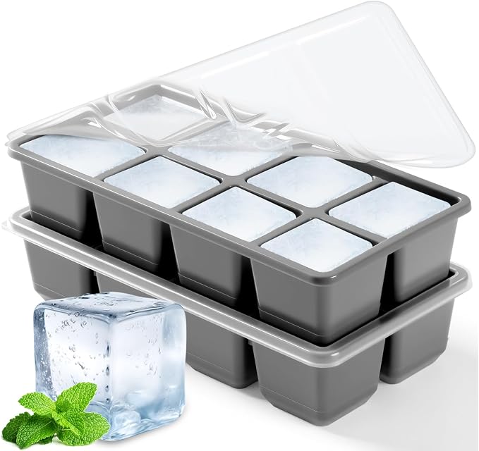 Large Ice Cube Trays with Lid, Jrisbo 2 Pack Stackable Silicone Ice Cube Molds by Jrisbo