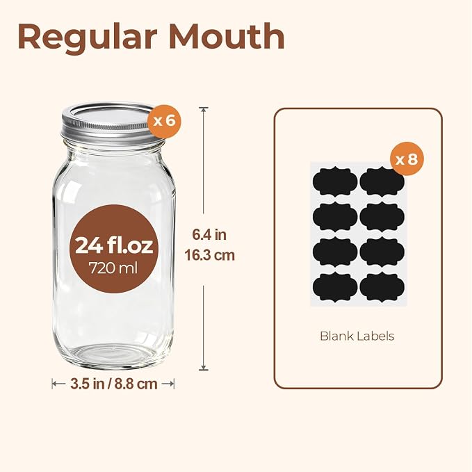ComSaf 24 oz Mason Jars Regular Mouth 6 Pcs, Large Canning Jars - Image 2