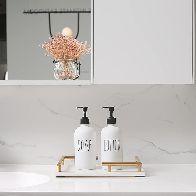 MOMEEMO White Soap Dispenser Bathroom Set, Contains Hand and Lotion Dispenser - Image 3