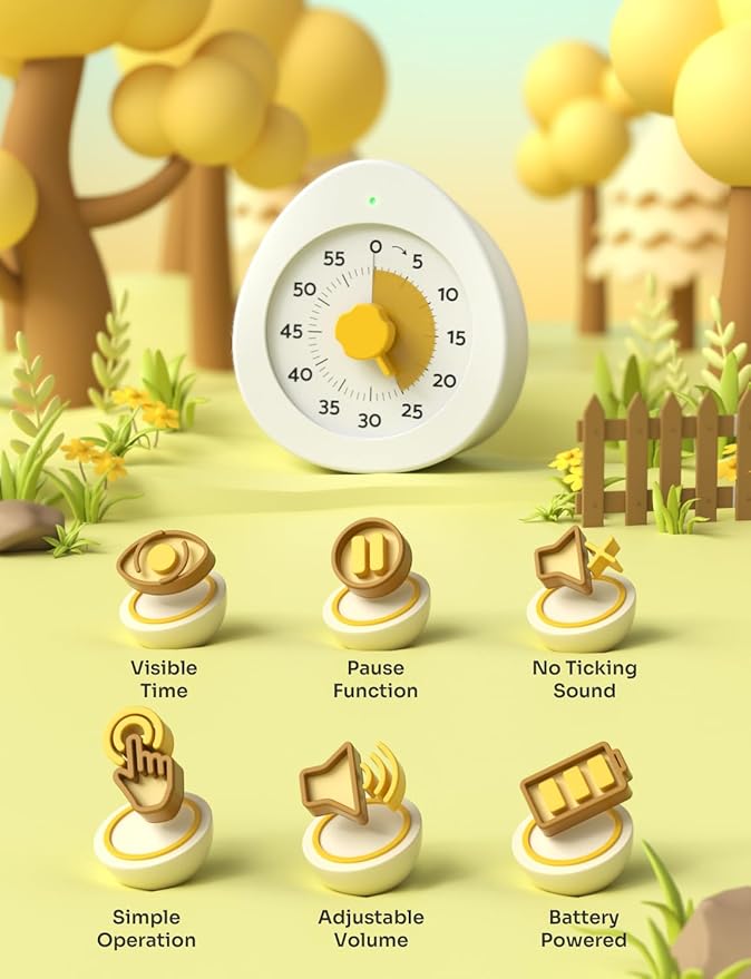 LIORQUE Visual Timer for Kids, 60-Minute Countdown Kitchen Timers for Cooking - Image 2