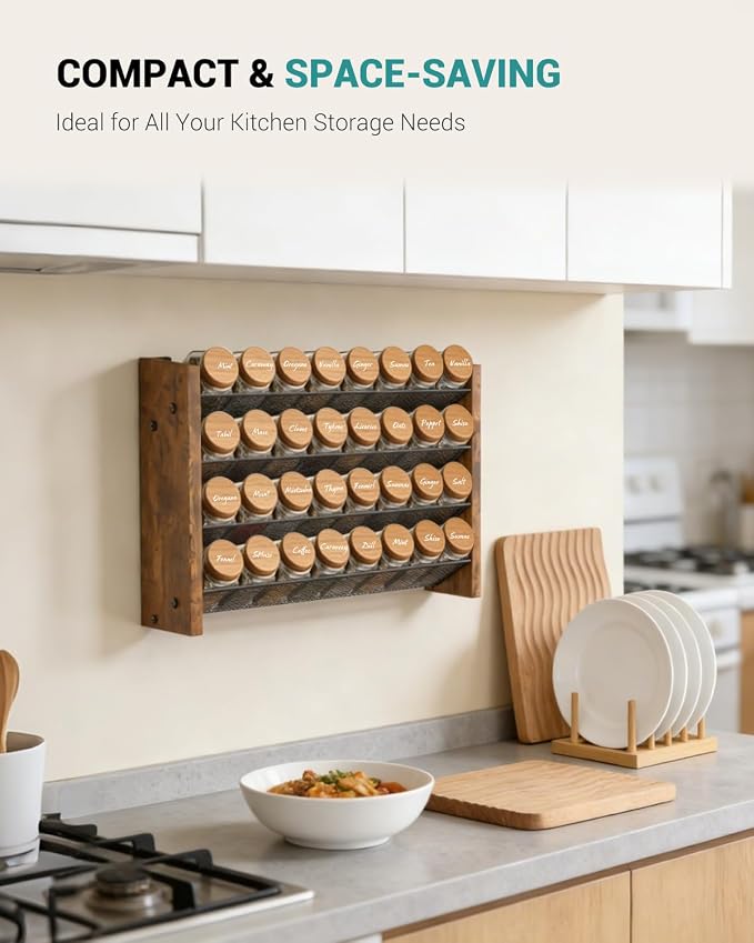 NESAPTO Spice Rack Organizer for Cabinet, Wood 4-Tier Vertical Seasoning - Image 4