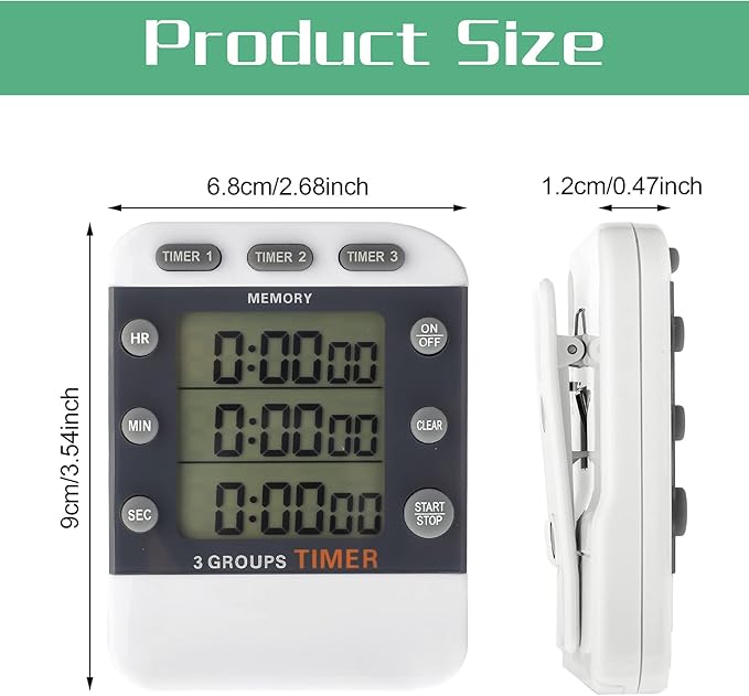 Photect 2 Pcs Digital Kitchen Timer 3 Channels Multi Timer Loud Adjustable - Image 2