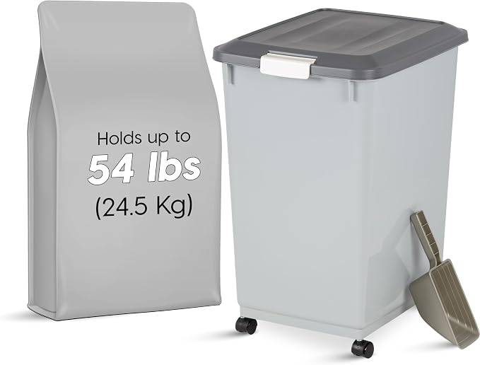 IRIS USA Dog Food Storage Container 54 lbs, Airtight Lid, 2-Cup Scoop, Double - Image 2