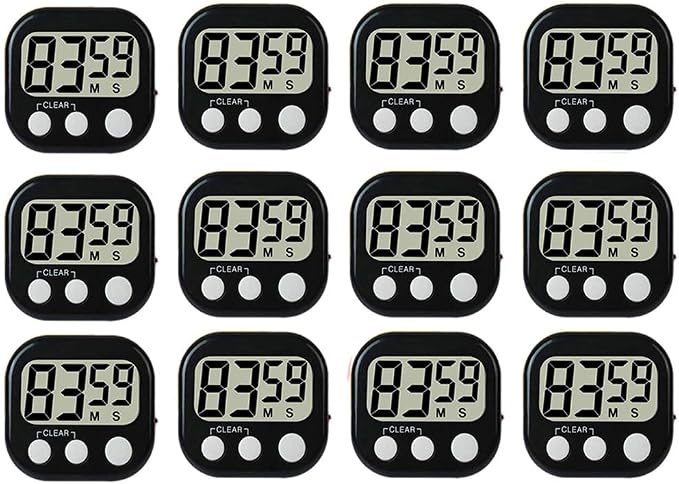 12 Pack Digital Kitchen Timer Large LCD Display Loud Alarm Strong Magnetic Stand by Rumcnjen