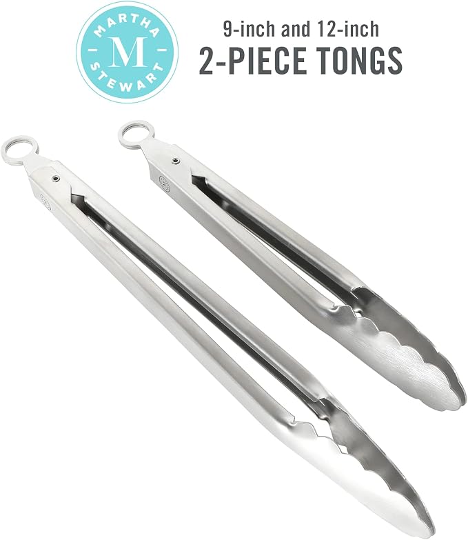 Martha Stewart Richburn 2-Piece Stainless Steel Tongs Set – 12-Inch and 9-Inch - Image 2