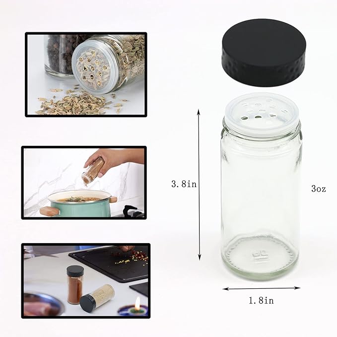 Tianifa 6pcs Black Spice Jars, 3 oz Glass Seasoning Bottles, Spices Container - Image 2