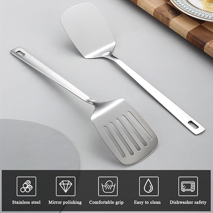 Kyraton Stainless Steel Spatulas Set, Solid Turner, Kitchen Spatulas - Image 3