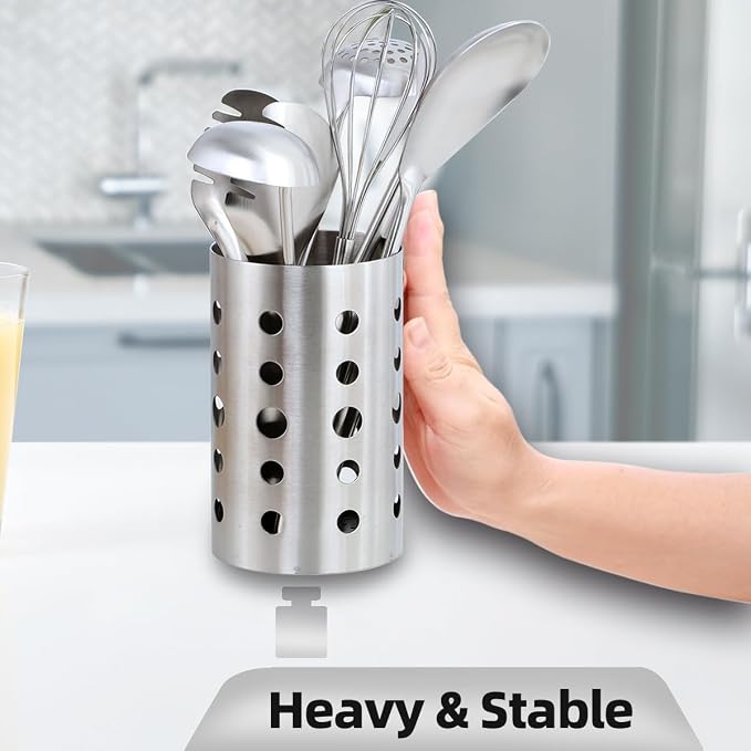 QRU Kitchen Utensil Holder for Countertop, Stainless Steel Cooking Utensil - Image 5