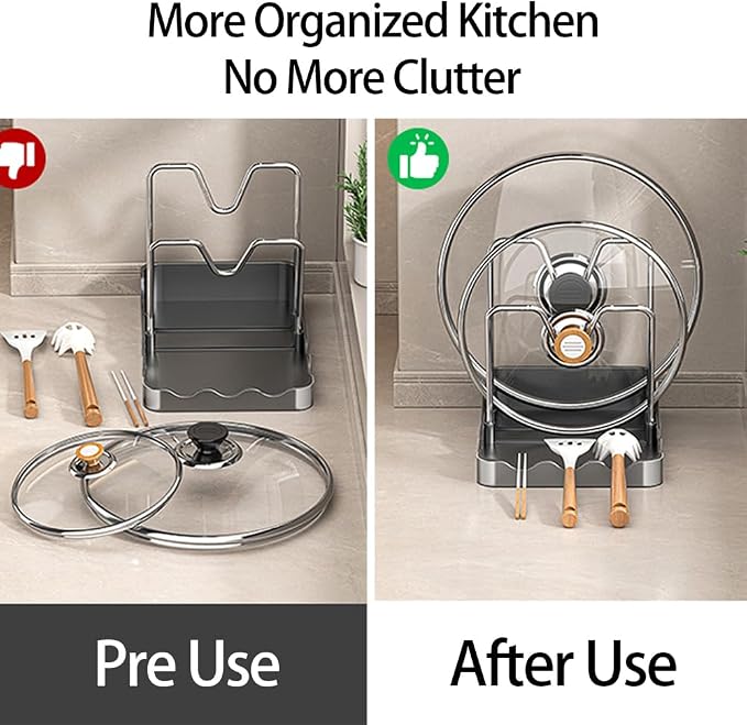 Pot lid Holder And Spoon Rest, 2 Layers Lid And Spoon Rest Pot Lid Organizer - Image 3