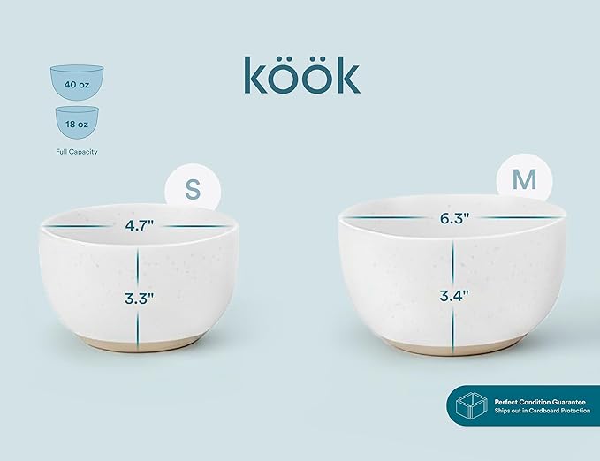 KooK Mixing Bowls, Ceramic Nesting Bowls, Stoneware Kitchen Bowls, - Image 8