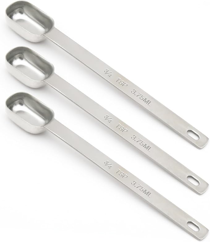 3PCS 3/4tsp Single Measuring Spoon, Stainless Steel Long Handle Individual by BERYLER