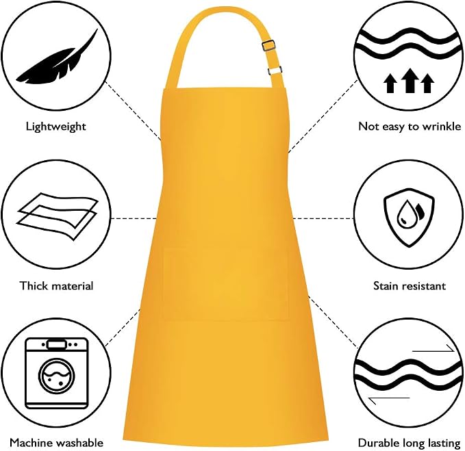 Jubatus 2 Pack Bib Aprons with 2 Pockets Cooking Chef Kitchen Apron - Image 6