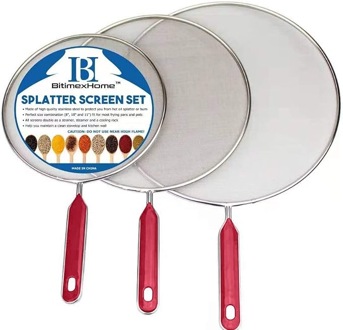 Grease Splatter Screen For Frying Pan Cooking Set of 3 Fine Mesh Iron Skillet by BitimexHome