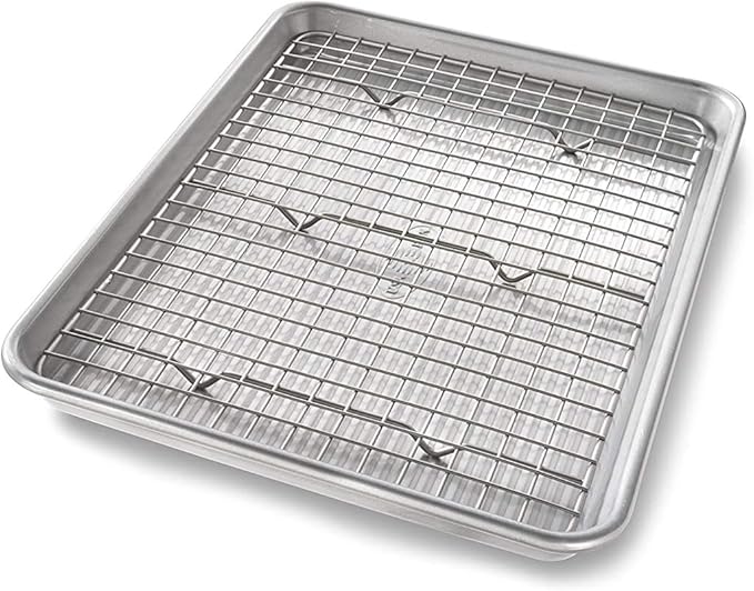 USA Pan Bakeware Quarter Sheet Baking Pan and Bakeable Nonstick Cooling Rack Set by USAPan