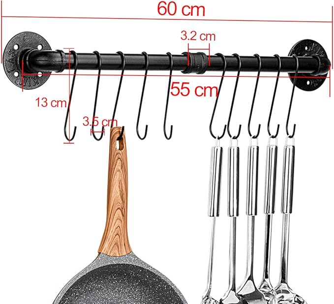 Toplife 23.7 inch Pot Rack, Kitchen Wall Mounted Detachable Pan Lid Utensils - Image 2