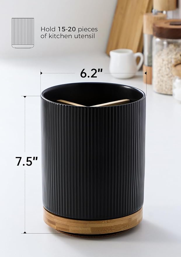 LoeJan 3 Compartment Utensil Holder, Extra Large Utensil Crock, Stable Ceramic - Image 2