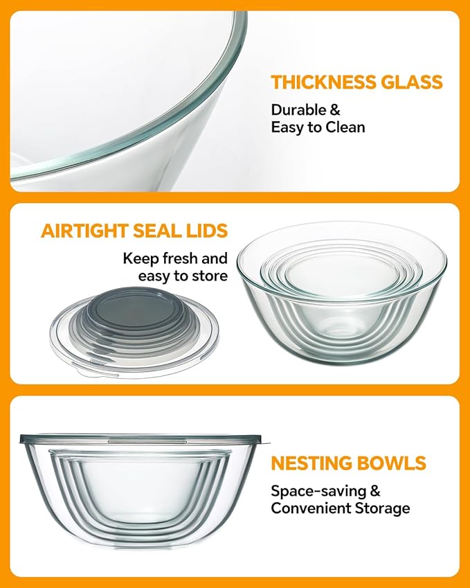 Glass Mixing Bowls with Lids Set of 5, Thick Glass Nesting Bowls - Image 6
