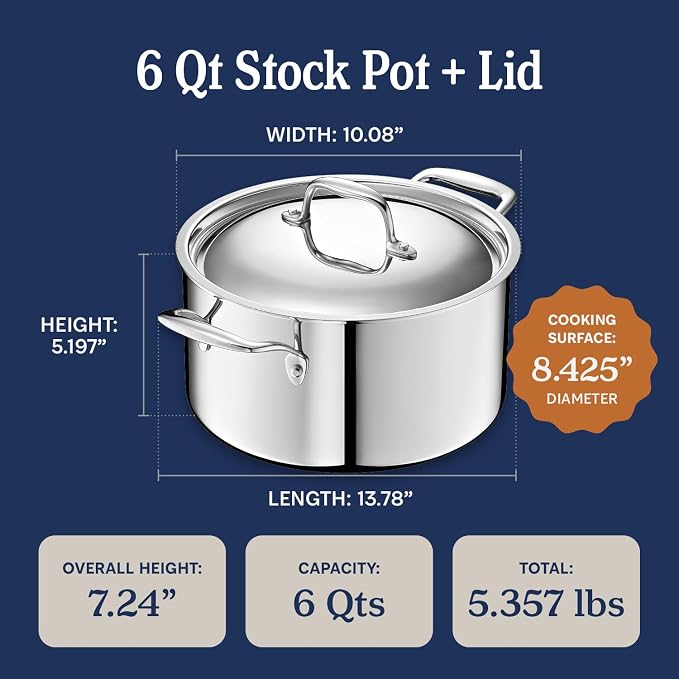 LEGEND COOKWARE 5-Ply Stainless Steel 6-Quart Stock Pot - Image 6
