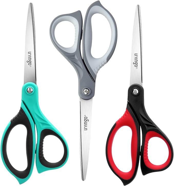 LIVINGO 8.5" Scissors All Purpose, 3 Pack Ultra Sharp Blade Shears, by LIVINGO