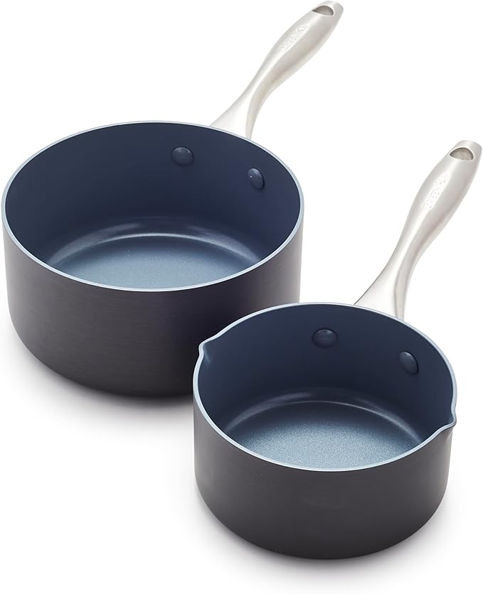 GreenPan Lima Hard Anodized Healthy Ceramic Nonstick 1QT and 2QT Saucepan Pot by GreenPan