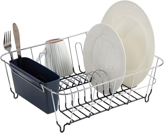 Dish Drying Rack & Cutlery Holder 2 Piece Set Compact Sink-Fitting Dish Drainer by SweetHomeCollection