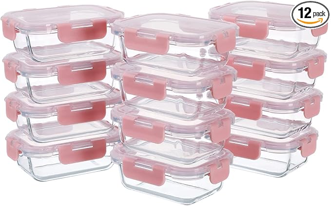 GULFLIN Small Glass Food Storage Containers 12 Pack-12oz Glass Containers by GULFLIN