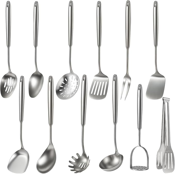 Newness 12 Pcs Cooking Utensils Set, 304 Stainless Steel Kitchen Utensils Set by NewnessFocusOnStainlessSteel