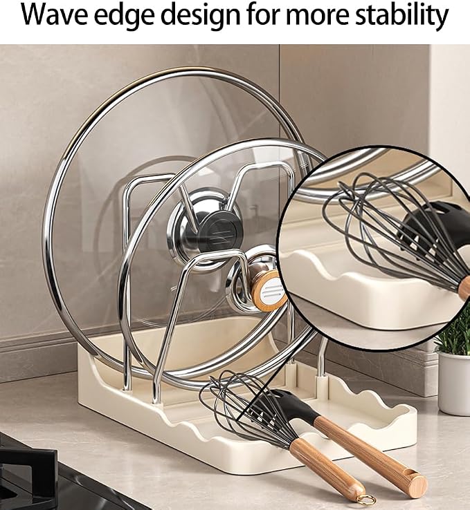 Pot lid Holder And Spoon Rest, 2 Layers Lid And Spoon Rest Pot Lid Organizer - Image 7
