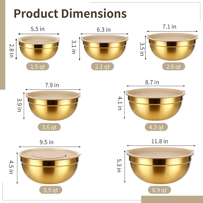 20 PCS Gold Mixing Bowls with Lids Set - Image 4