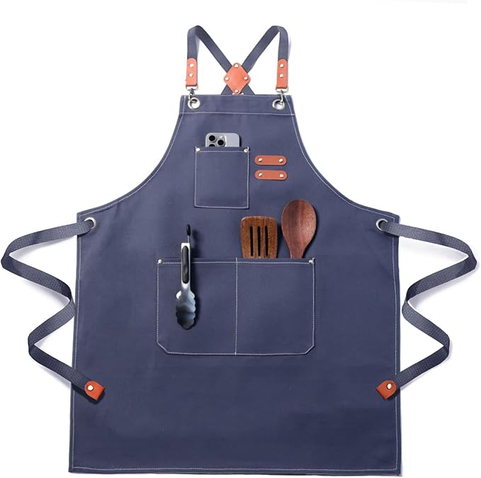 Plus Size Kitchen Apron for Men Women, Cross Back Cotton Canvas Chef Apron by Unknown