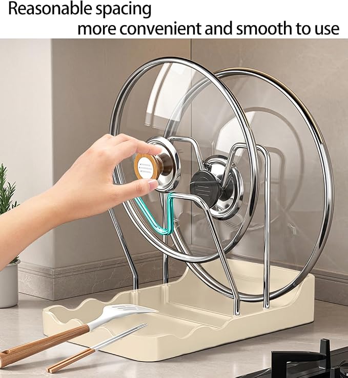 Pot lid Holder And Spoon Rest, 2 Layers Lid And Spoon Rest Pot Lid Organizer - Image 6