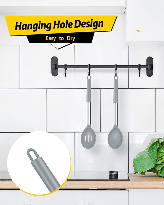 Pack of 2 Large Silicone Cooking Spoons, Non Stick Solid Basting Spoon - Image 4