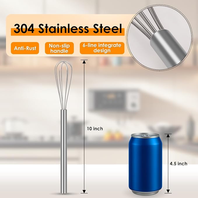 HOTEC 10 Inch Mini Whisk, Anti-Rust 304 Stainless Steel Small Whisks - Image 3